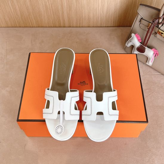 Hermes Mid Heel Casual Slides Soft Genuine Leather Upper