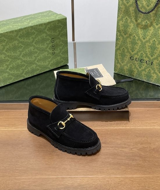 Gucci Horsebit Decor Suede Platform Ankle Boots Non-slip Sole