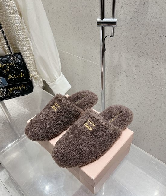 Miu Miu Cozy Wool Upper Lined Slip On House Slippers