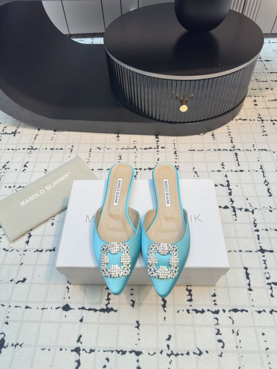 Manolo Blahnik Premium Silk Flat Slide Slippers