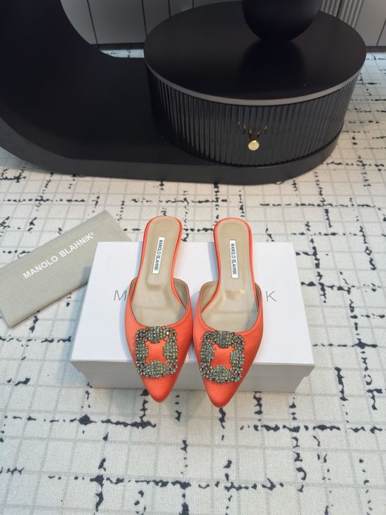 Manolo Blahnik Premium Silk Flat Slide Slippers