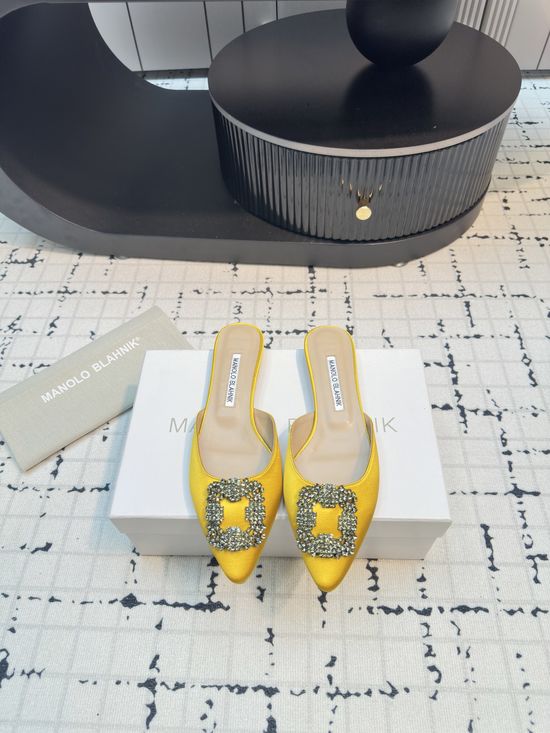 Manolo Blahnik Premium Silk Flat Slide Slippers