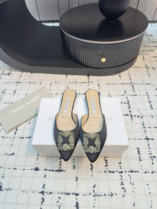 Manolo Blahnik Premium Silk Flat Slide Slippers