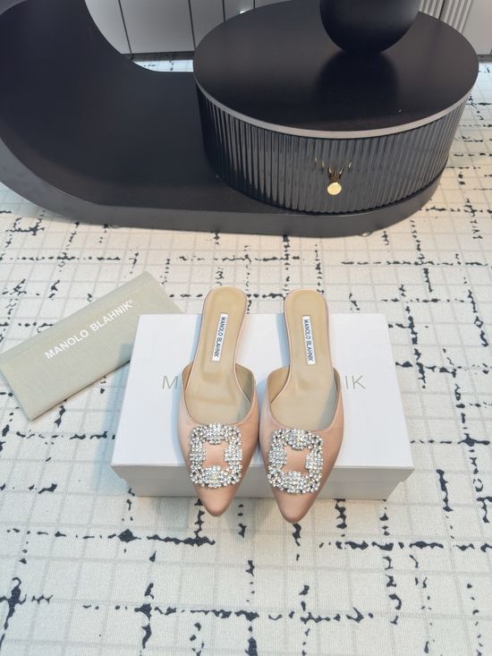 Manolo Blahnik Premium Silk Flat Slide Slippers