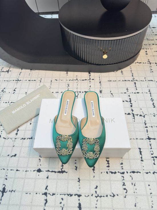 Manolo Blahnik Premium Silk Flat Slide Slippers