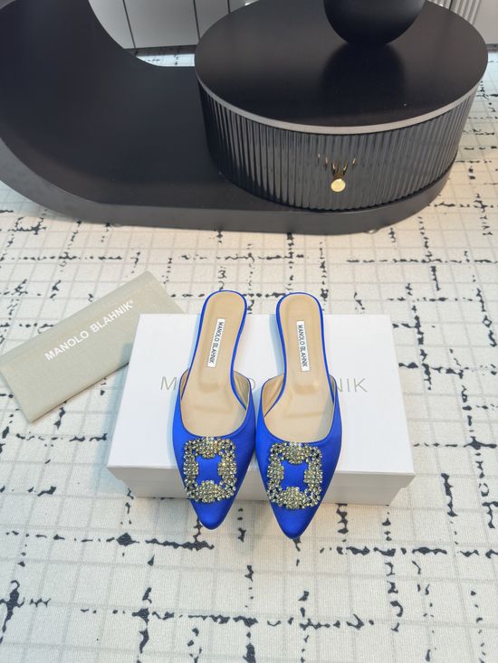 Manolo Blahnik Premium Silk Flat Slide Slippers
