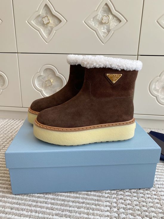 Prada Non-slip Plush Lined Platform Winter Ankle Boots