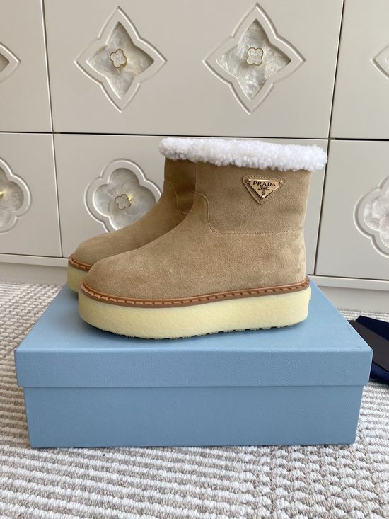 Prada Non-slip Plush Lined Platform Winter Ankle Boots