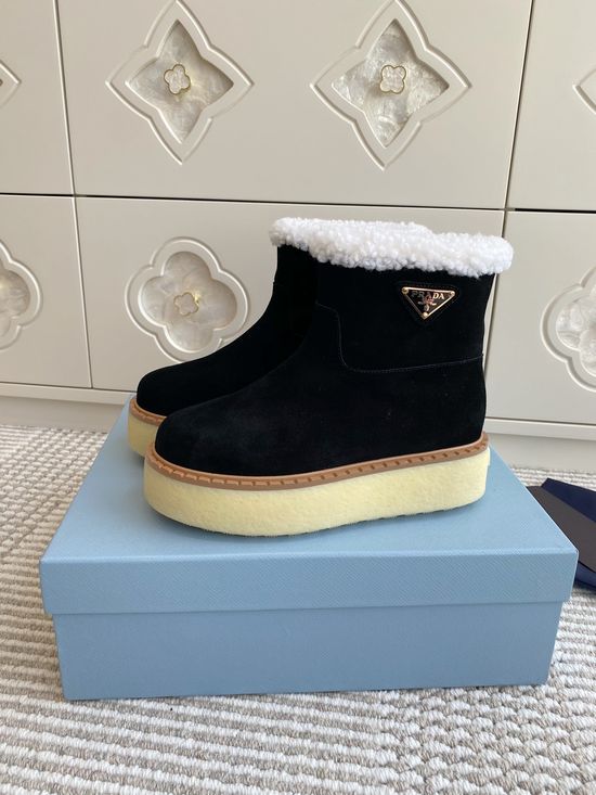 Prada Non-slip Plush Lined Platform Winter Ankle Boots