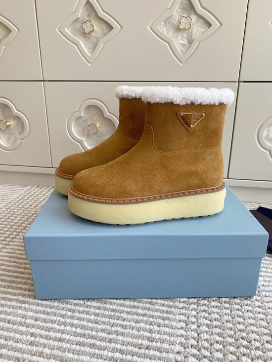 Prada Non-slip Plush Lined Platform Winter Ankle Boots