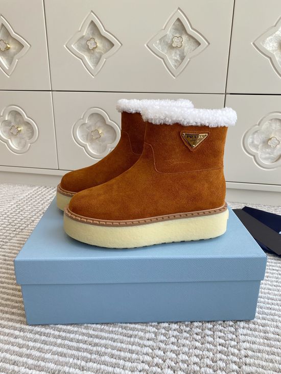 Prada Non-slip Plush Lined Platform Winter Ankle Boots