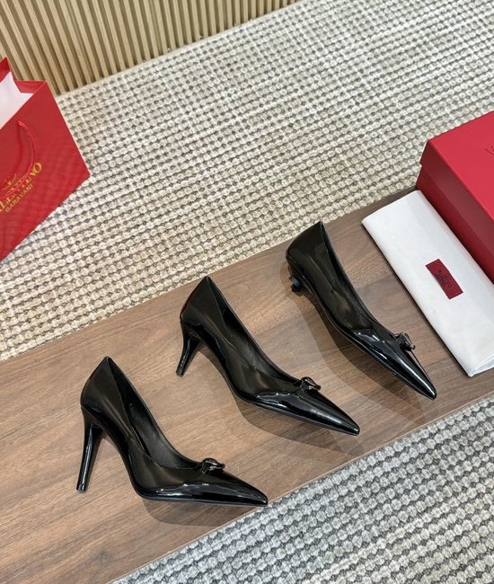 Valentino Classic Buckle Decor Dress Shoes Premium Leather Three Heel Options