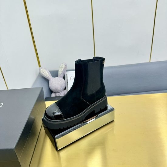 Chanel Genuine Leather Pointed Ankle Boots with Decorative Buckle
