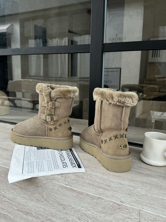 UGG Double Buckle Woven Thick Sole Comfortable Warm Boots