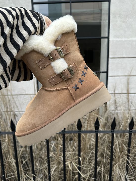 UGG Double Buckle Woven Thick Sole Comfortable Warm Boots