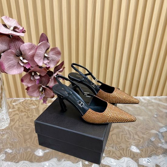 Yves Saint Laurent Elegant Square Toe Kitten Heel Rhinestone Pumps