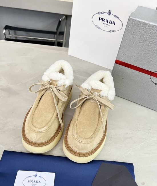 Prada Warm Fleece Lined Suede Platform Fashion Shoes
