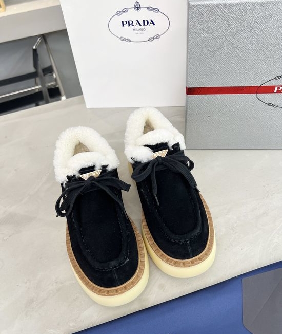 Prada Warm Fleece Lined Suede Platform Fashion Shoes