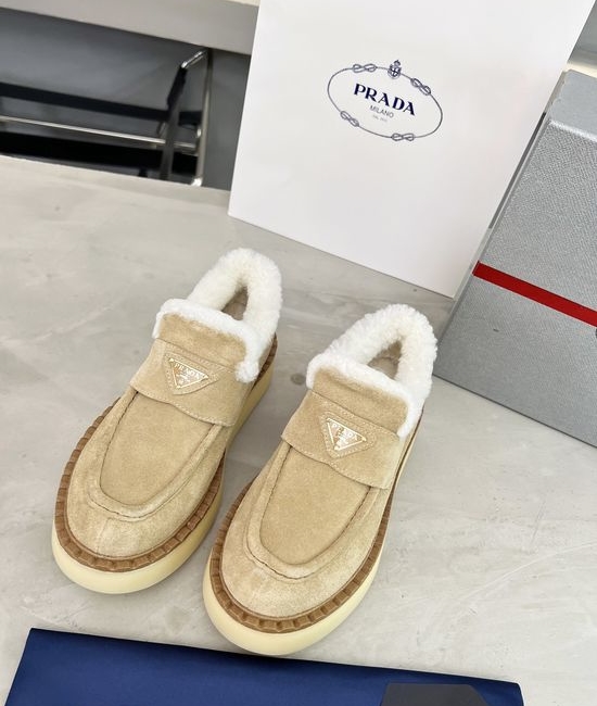 Prada Warm Fleece Lined Suede Platform Fashion Shoes