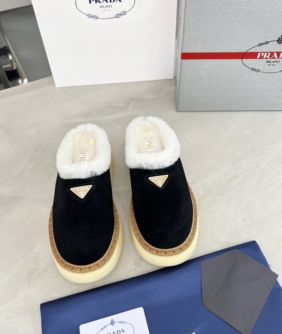 Prada Warm Fleece Lined Suede Platform Fashion Shoes