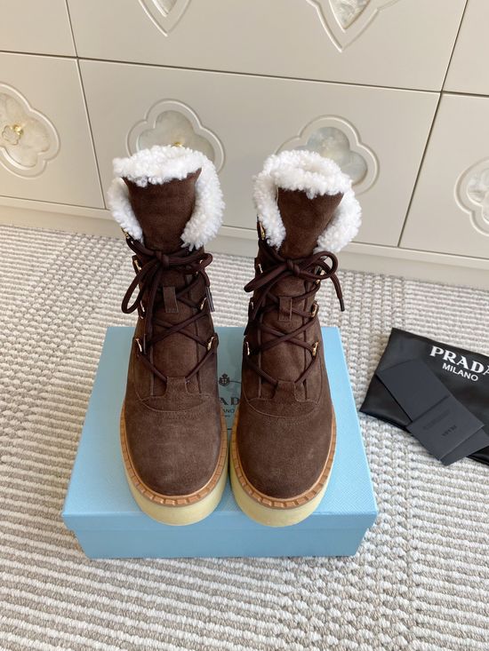 Prada Warm Plush Lined Platform Ankle Boots with Logo Detail