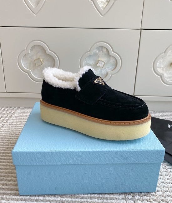 Prada Cozy Fleece Lined Platform Slip-on Loafers