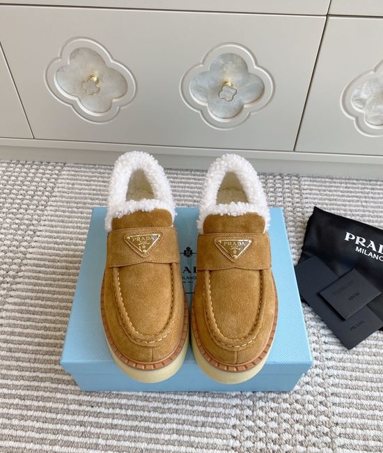 Prada Cozy Fleece Lined Platform Slip-on Loafers