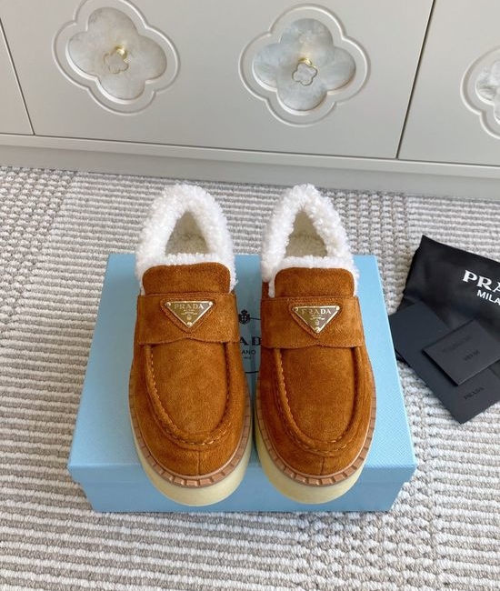 Prada Cozy Fleece Lined Platform Slip-on Loafers