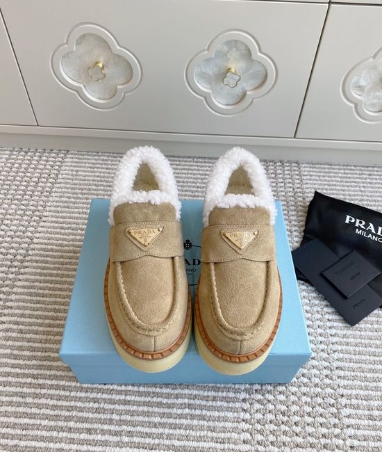 Prada Cozy Fleece Lined Platform Slip-on Loafers
