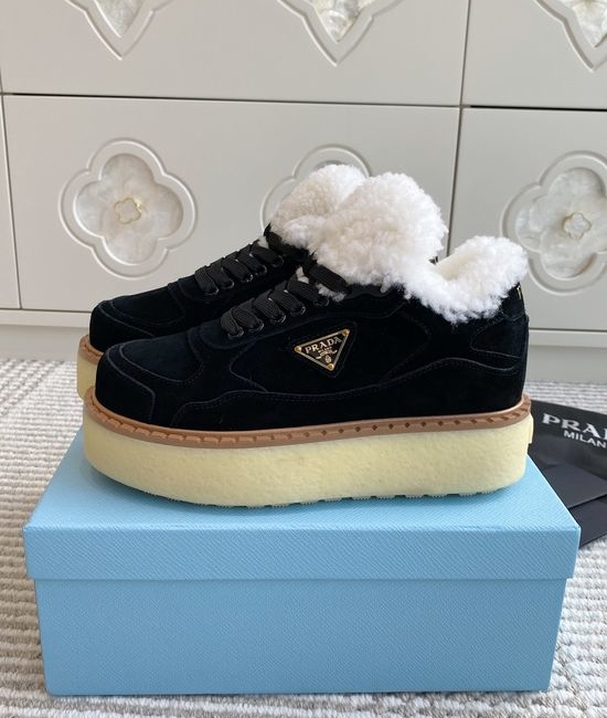 Prada Warm Fleece Lined Platform Lace-up Ankle Boots