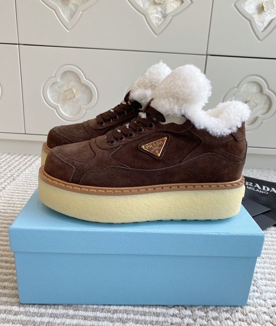 Prada Warm Fleece Lined Platform Lace-up Ankle Boots