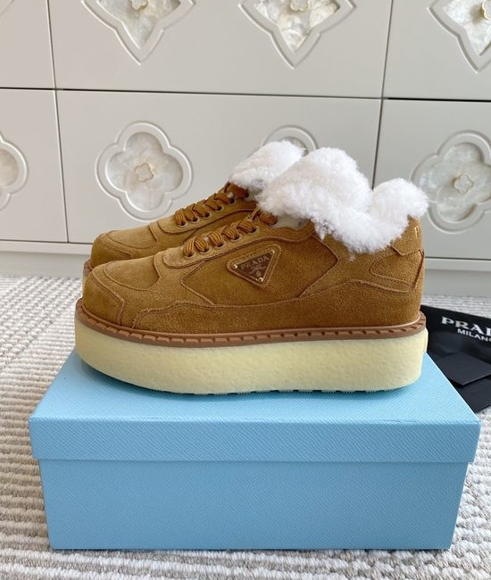 Prada Warm Fleece Lined Platform Lace-up Ankle Boots