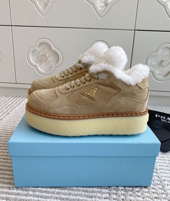 Prada Warm Fleece Lined Platform Lace-up Ankle Boots