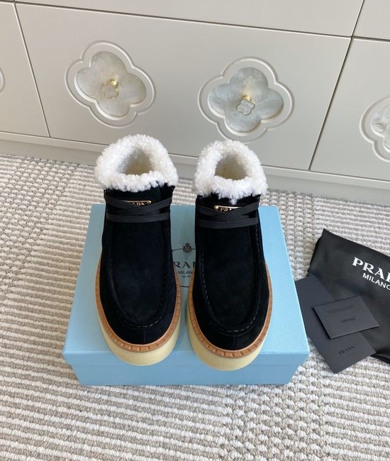 Prada Warm Fleece Lined Platform Lace-up Ankle Boots