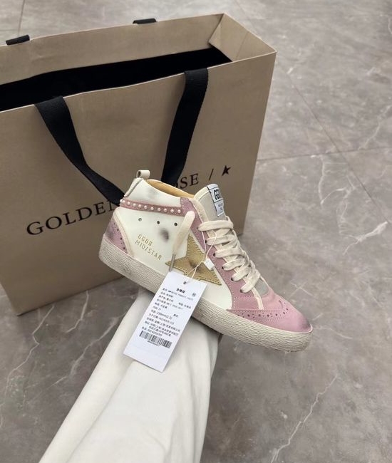 Golden Goose GGDB Pearl Pink High Top Distressed Casual Sneakers
