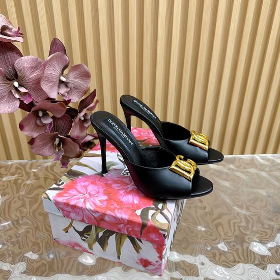 Dolce & Gabbana Rhinestone Embellished Retro Leather Slide Heels