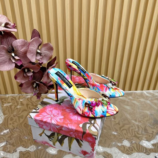 Dolce & Gabbana Rhinestone Embellished Retro Leather Slide Heels
