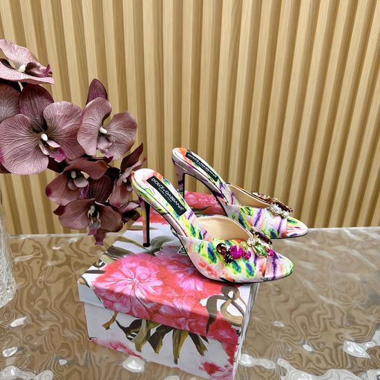 Dolce & Gabbana Rhinestone Embellished Retro Leather Slide Heels