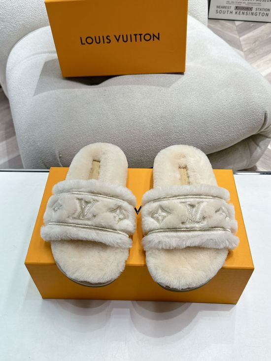 Louis Vuitton Retro Fleece Lined Slip On Shoes Warm Comfortable Footwear