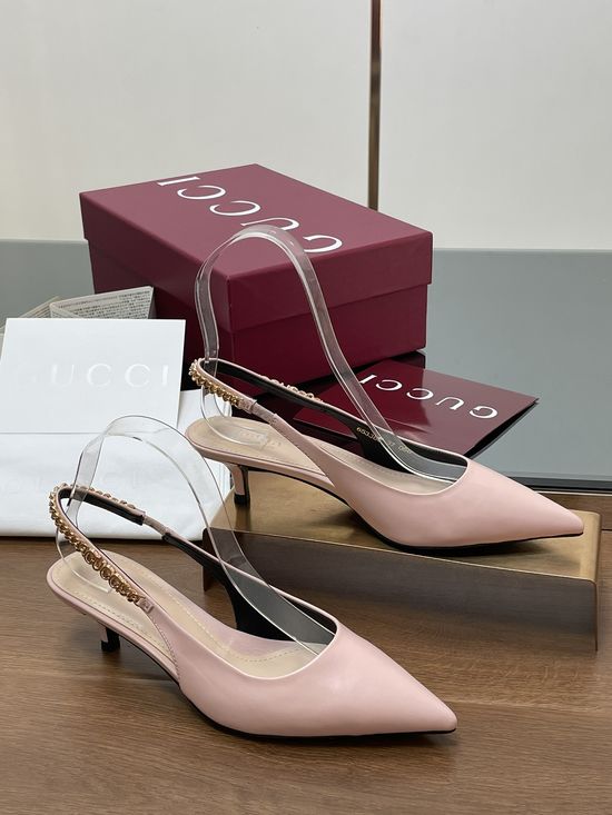 Gucci Chain Strap Kitten Heel Sandals Premium Leather Upper