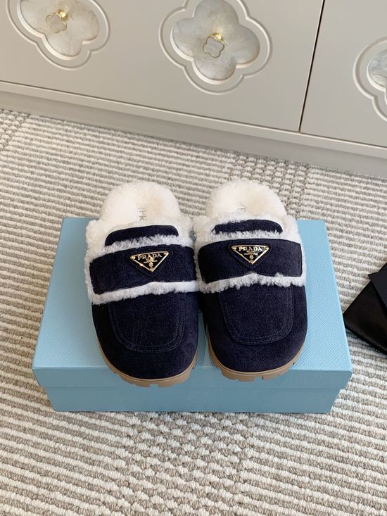 Prada Shearling Lined Platform Mule Slippers Soft Warm Shoes