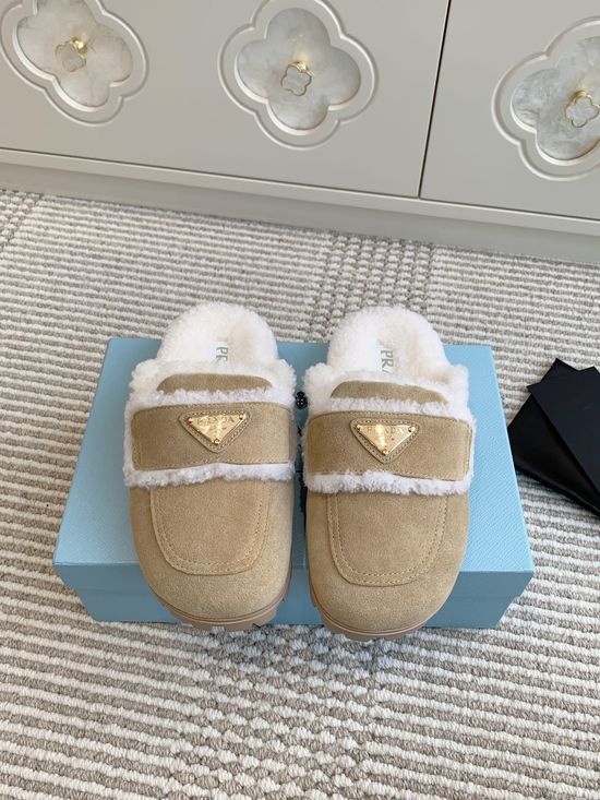 Prada Shearling Lined Platform Mule Slippers Soft Warm Shoes