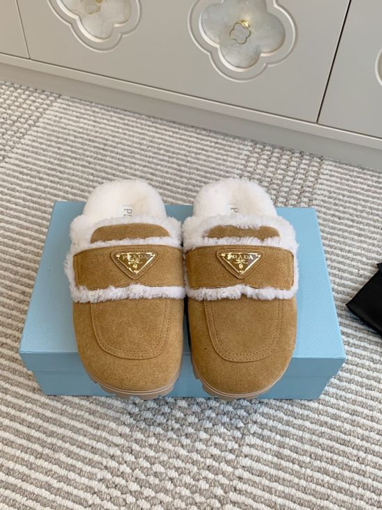 Prada Shearling Lined Platform Mule Slippers Soft Warm Shoes