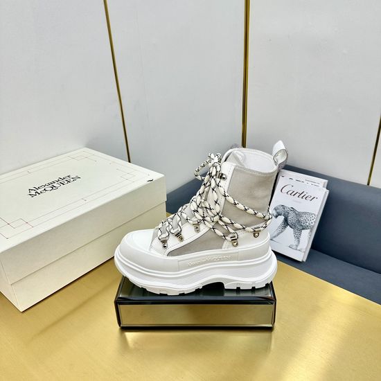McQueen Chunky Sole Ankle Boots Premium Leather Upper