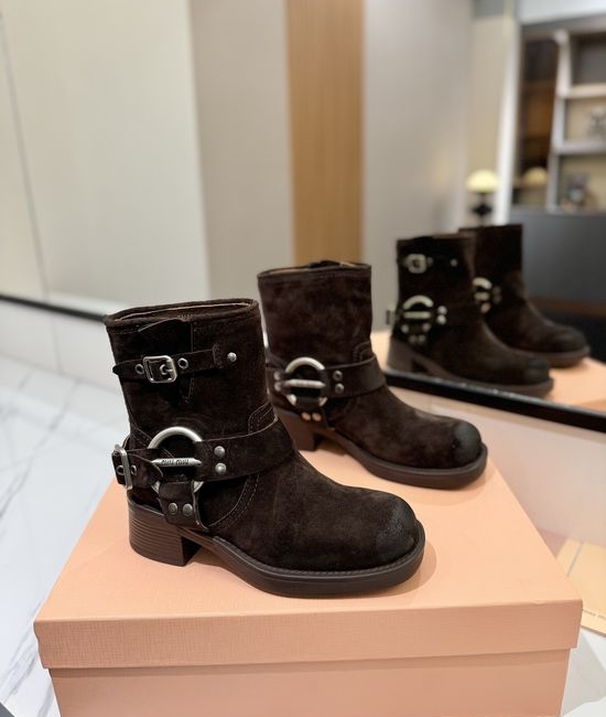Miu Miu Distressed Leather Slip-Resistant Biker Boots