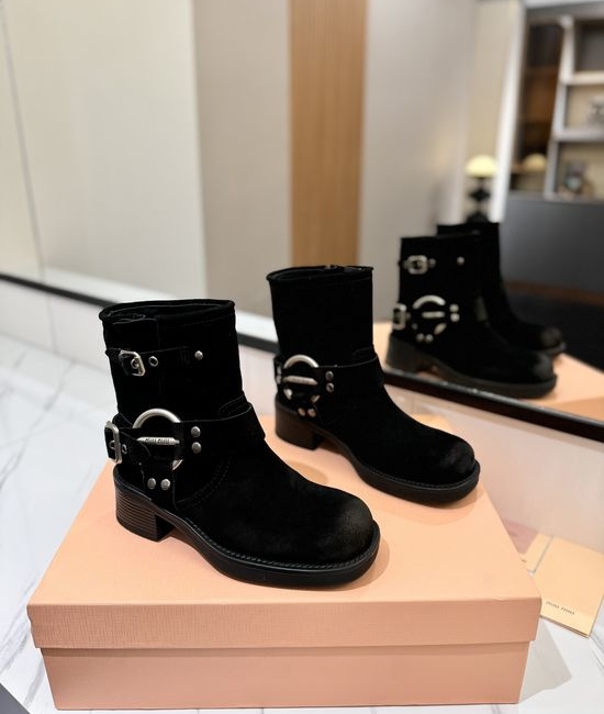 Miu Miu Distressed Leather Slip-Resistant Biker Boots
