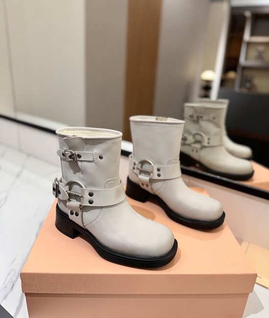 Miu Miu Distressed Leather Slip-Resistant Biker Boots