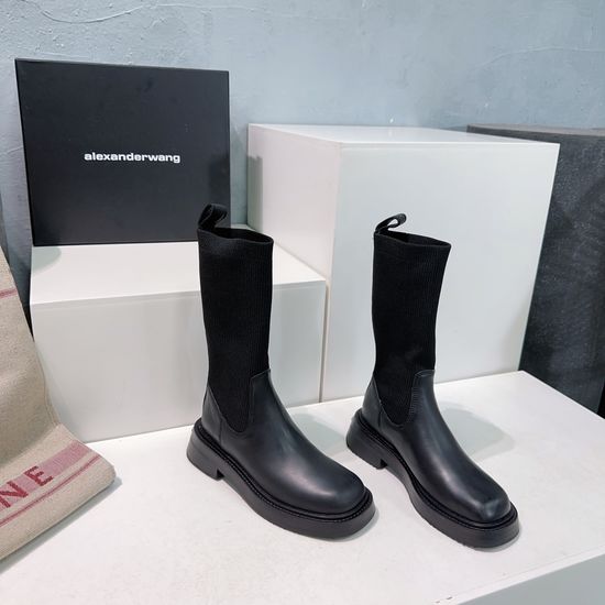 Alexander Wang Elegant Stretch Knit Ankle Boots With Leather Upper