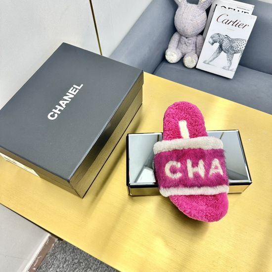 Chanel Soft Wool Lined Flat Slide Sandals With Real Leather Sole