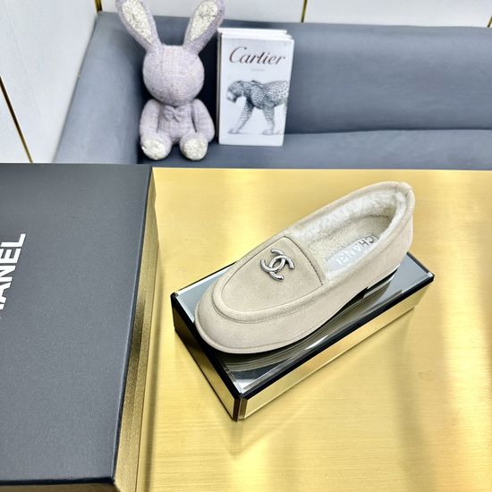 Chanel Fuzzy Suede Loafers with Fleece Lining